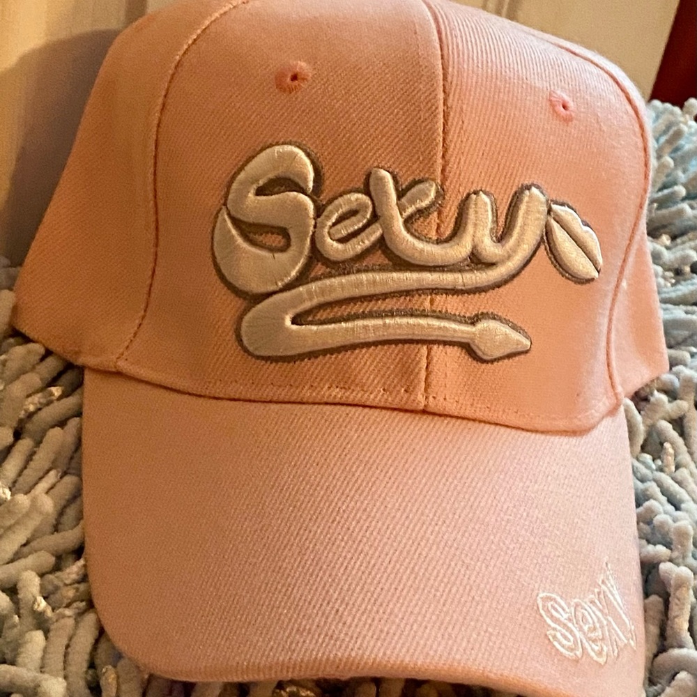 Ladies Pink & White Embroidered “Sexy” Hat Velcro Closure